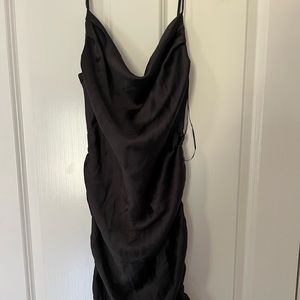 Black Zara Satin black dress, adjustable side ruching